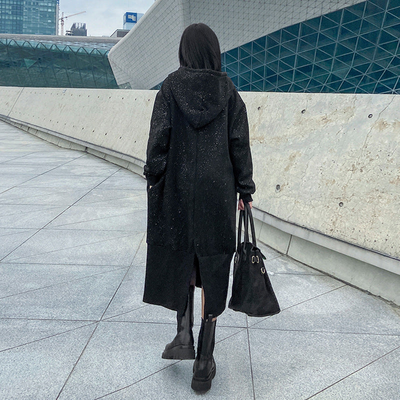 Black Velvet Long Sleeves Hoodies Cozy Dresses