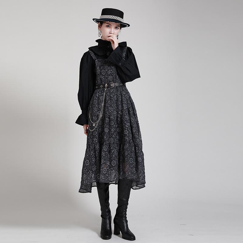 Black Adjustable Strap Floral Women Fall Dresses