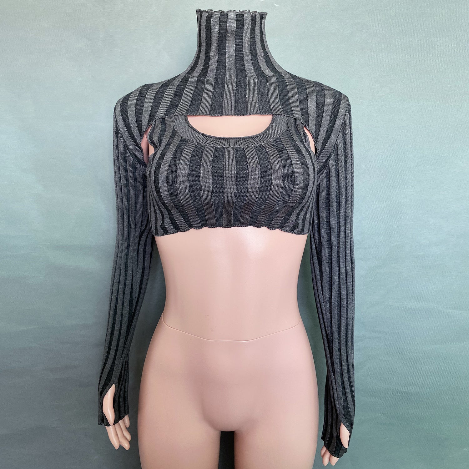 Sexy High Neck Knitting Women Short Tops Suits
