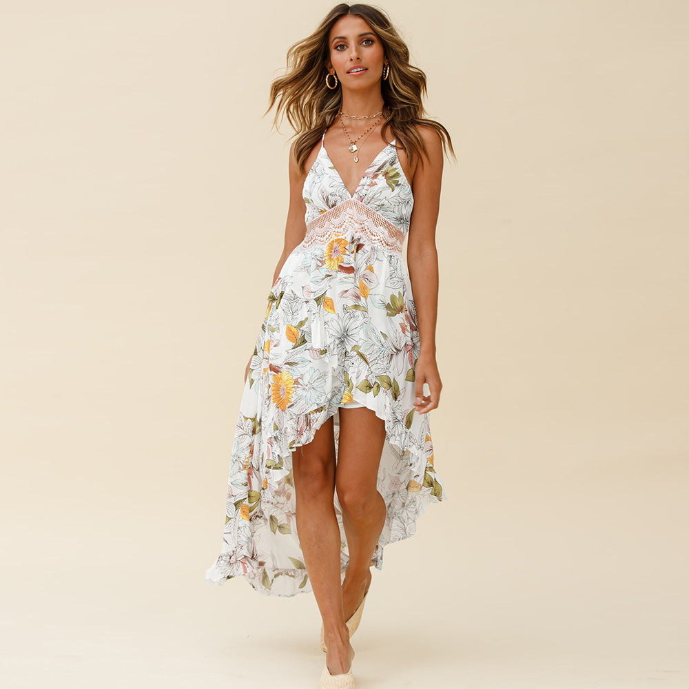 Sexy Halter Backless Summer Beach Lace Dresses