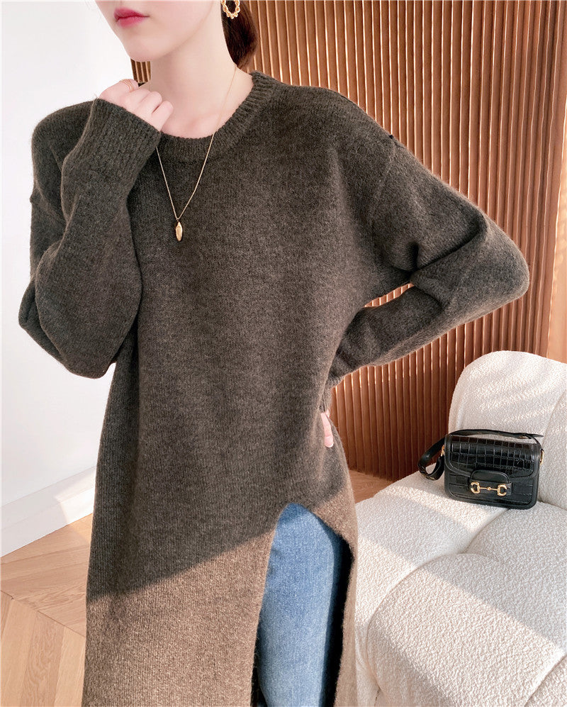 Warm Knitting Split Design Pullover Long Dresses
