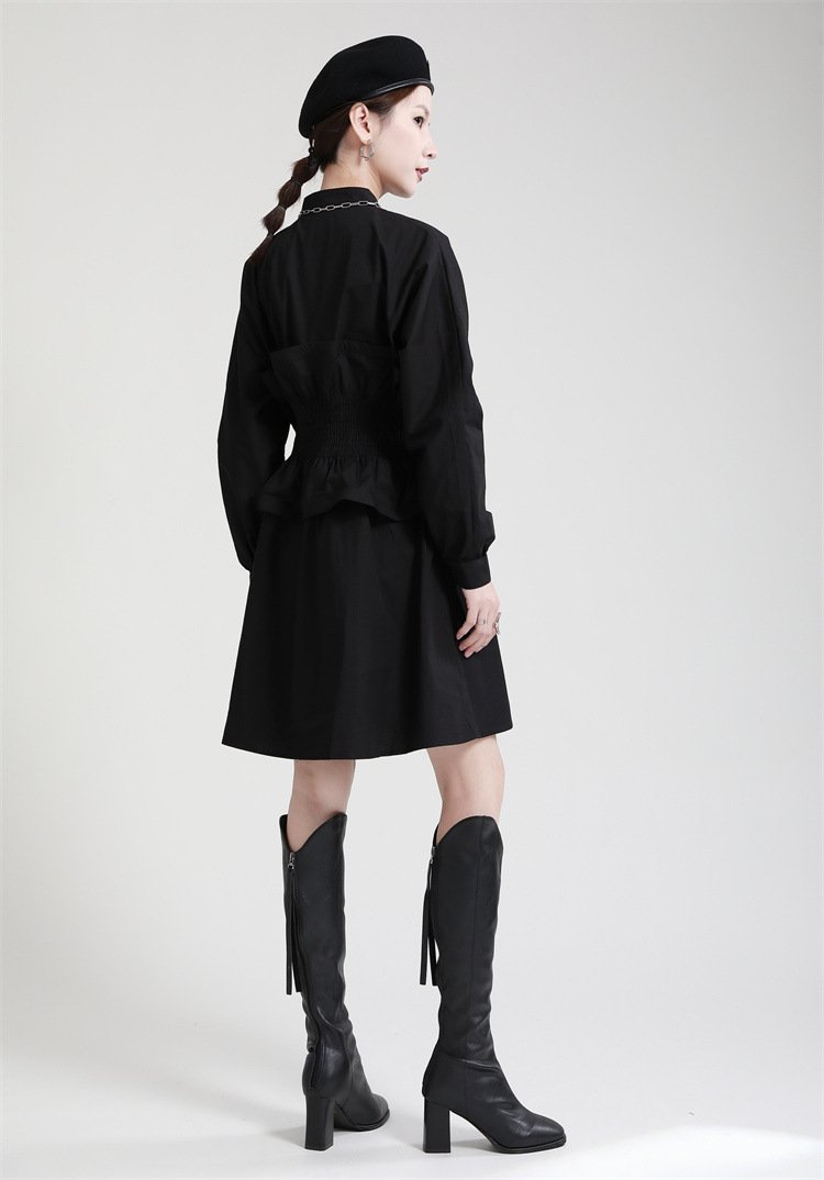 Women Ruffled Slim Waist Long Sleeves Fall Dresses