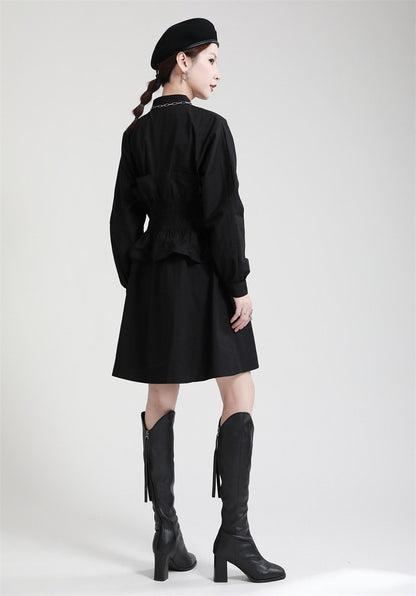 Women Ruffled Slim Waist Long Sleeves Fall Dresses