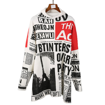 Plus Sizes Turtleneck Newspaper Print Women Sweaters