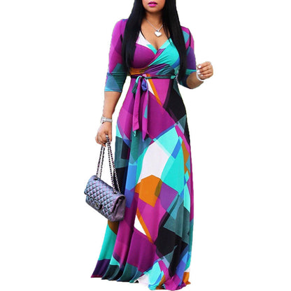 Women V Neck Geometry Design Long Party Dresses