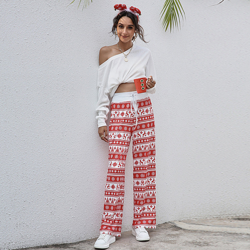 Casual Merry Christmas Wide Legs Pants for Women