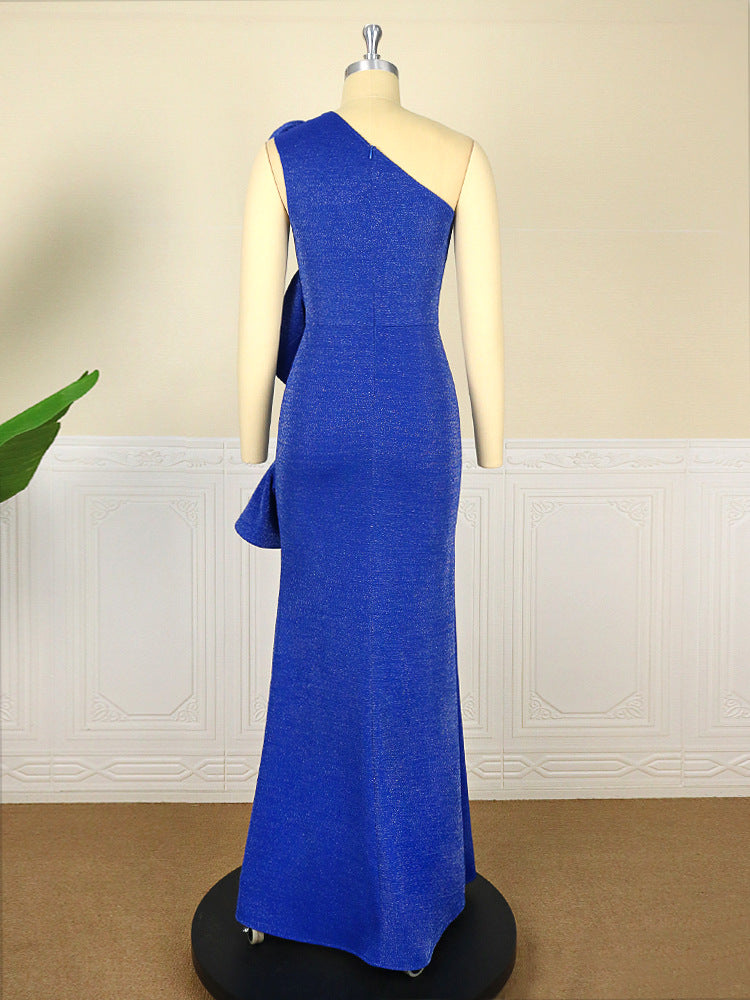 Women One Shoulder Split Front Ruffled Evening Party Dresses