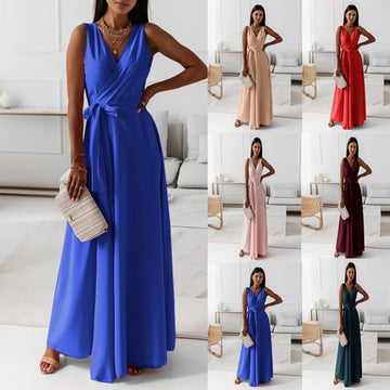 Simple Design V Neck Long Evening Party Dresses