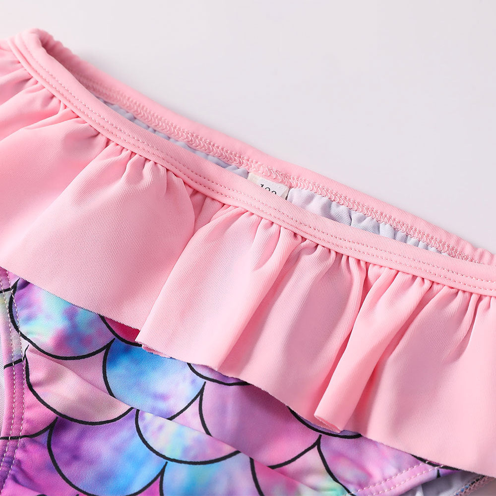 3D Fish Scale Design Two Pieces Swimsuits for Girls