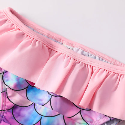 3D Fish Scale Design Two Pieces Swimsuits for Girls