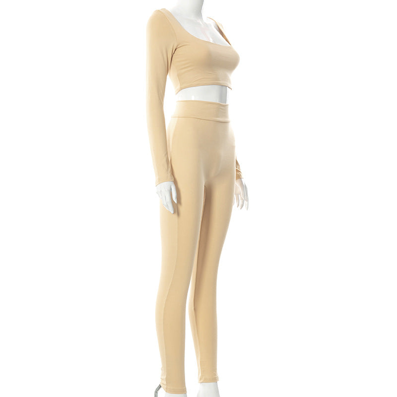 Women High Waist Legging Pants and Long Sleeves Short Tops