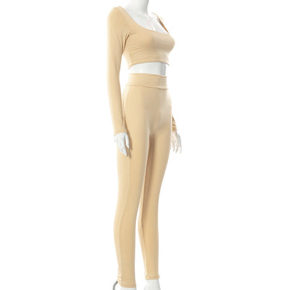 Women High Waist Legging Pants and Long Sleeves Short Tops