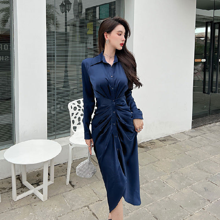 Elegant Women Slim Waist Long Sleeves Shirts Dresses