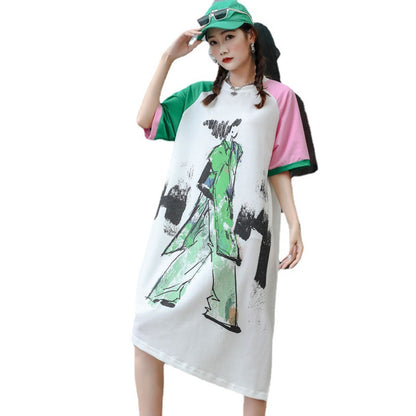 Summer Pink and Green Women Plus Sizes Girl's Shift Dress