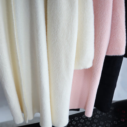 Classy Women Mink Wool Design Long Outerwear