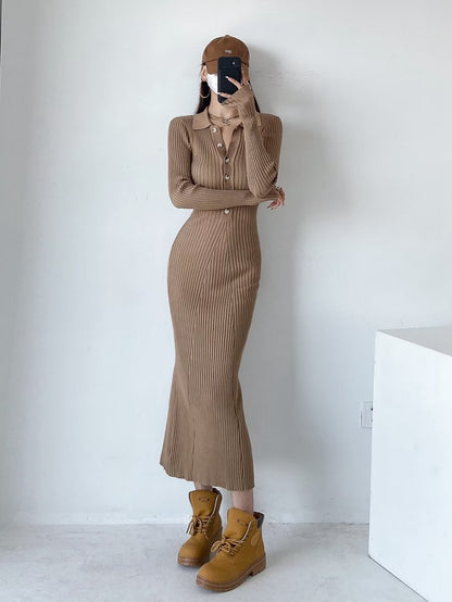 Sexy Polo Neckline Knitted Long Mermaid Dresses