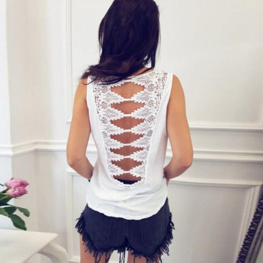 Summer Back Hollow Out Sleeveless Crop Tops-STYLEGOING