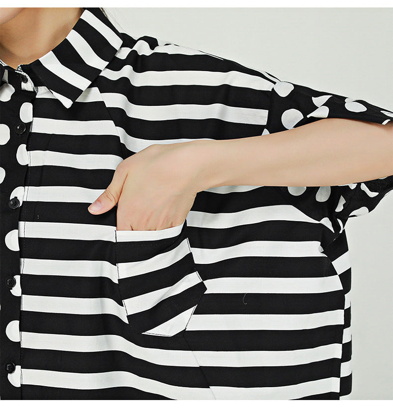 Summer Dot Print Irregular Top Blouses for Women