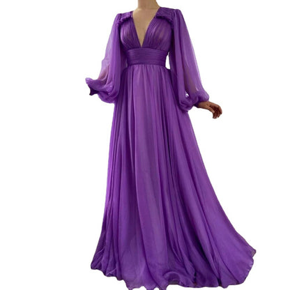 Elegant Purple Long Sleeves Party Dresses for Women