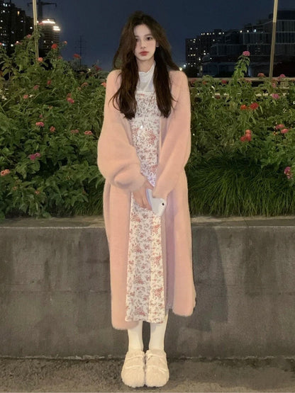 Classy Mink Velvet Cozy Long Knitting Cardigan Coats