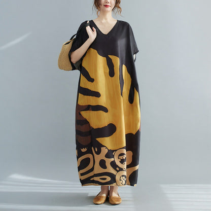 Vintage Leaf Print Summer Long Cozy Dresses