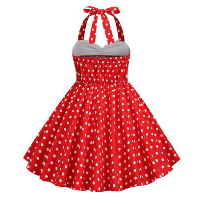 Vintage Dot Print Halter Dresses for Kids