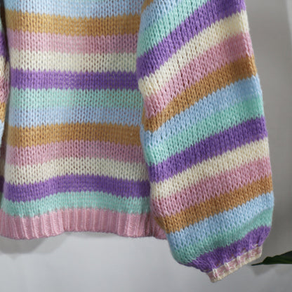 Colorful Striped Women Knitted Cardigan Outerwear