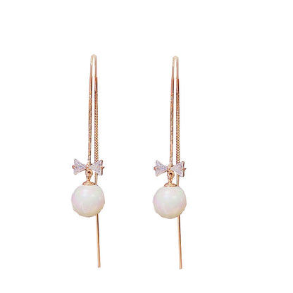 Fasion Bowknot Pearl Dangle Earrings for Women