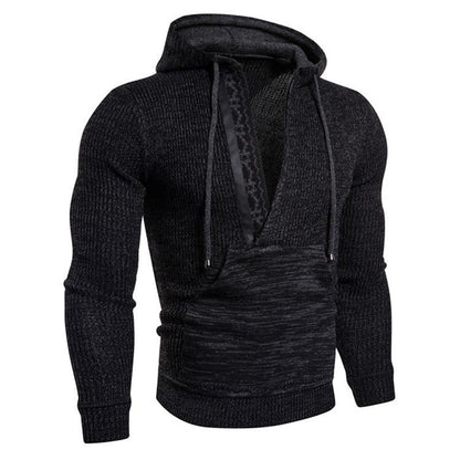 Men Knitting V Neck Zipper Hoody Sweaters-STYLEGOING
