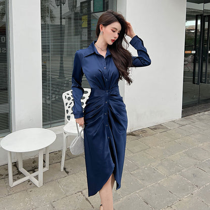 Elegant Women Slim Waist Long Sleeves Shirts Dresses