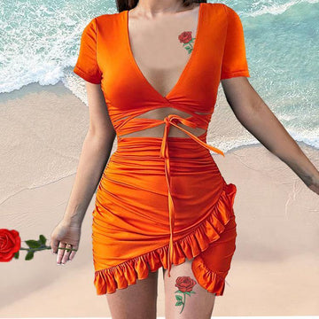Sexy V-neck Irregular Tight Mini Dresses-STYLEGOING