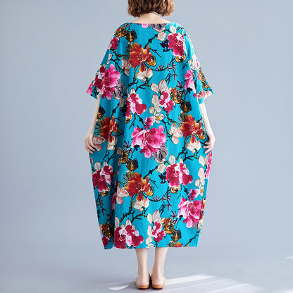Ethnic Floral Print Plus Sizes Linen Dresses