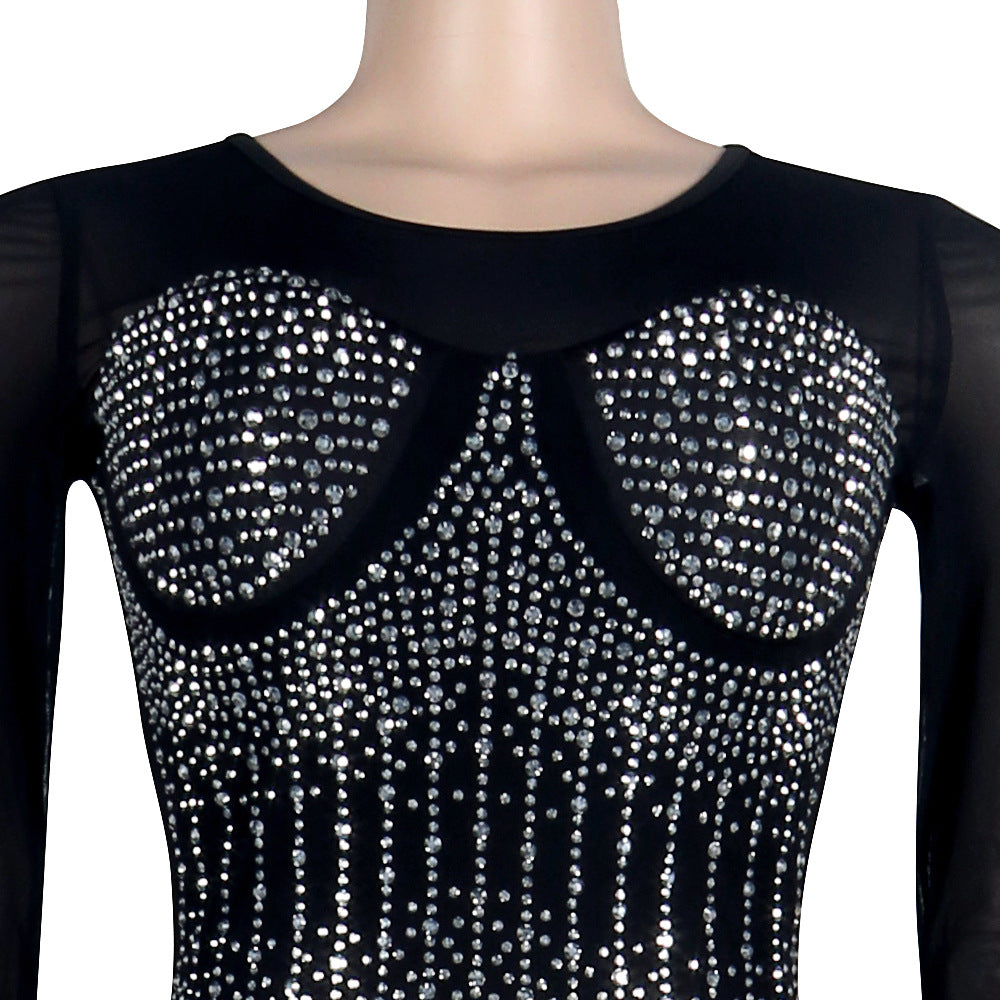 Sexy Diamond Inlay Long Sleeves Night Party Dresses