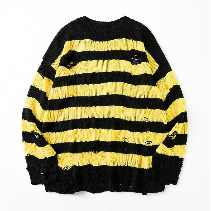 Casual Broken Holes Striped Knitting Sweaters for Couple