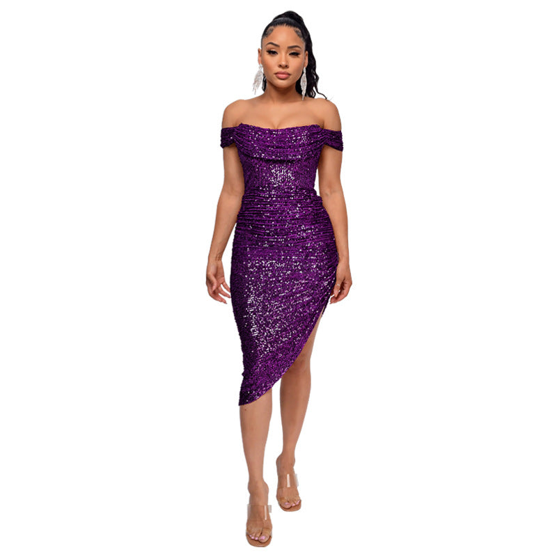 Sexy Off The Shoulder Sequined Mini Cocktail Dresses