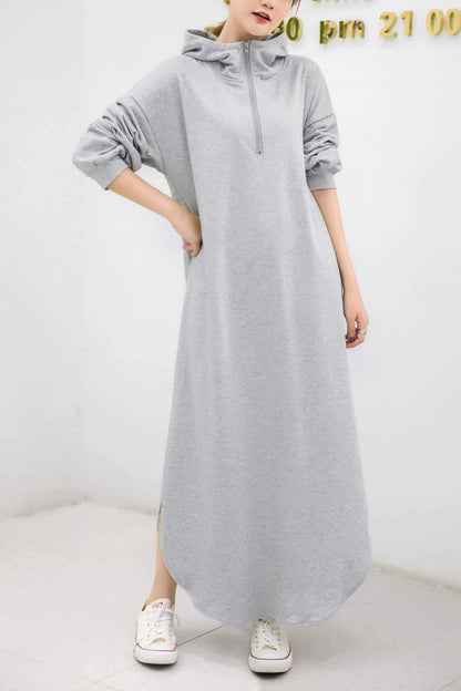 Women Casual Zipper Fall Long Hoody Dresses-STYLEGOING