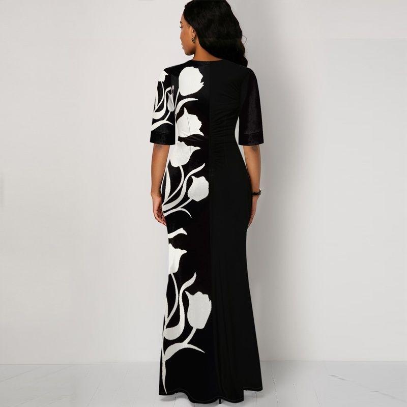 Women Round Neck Split Joint Long Dresses-STYLEGOING