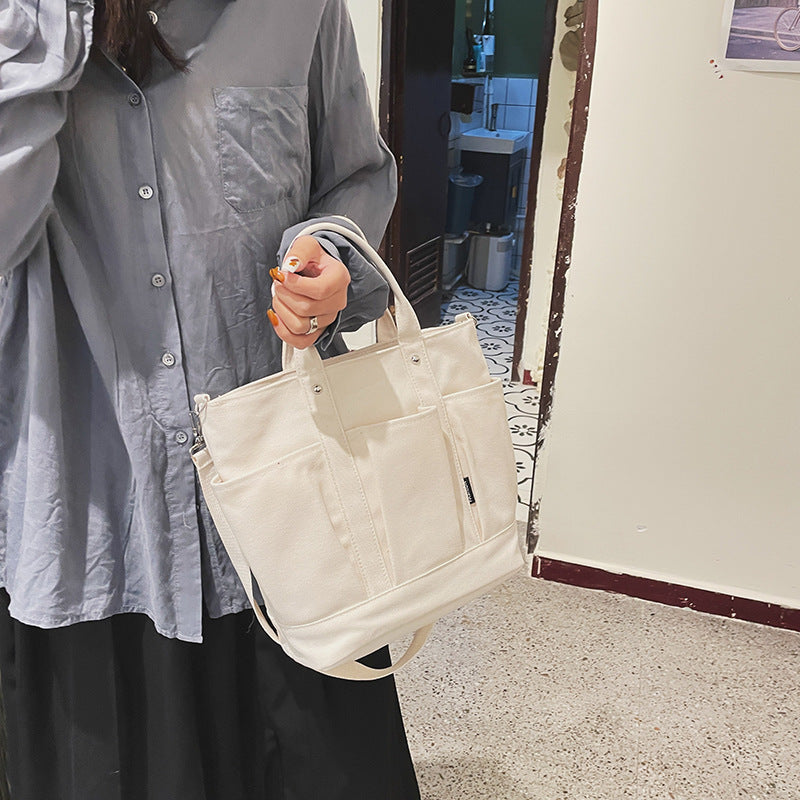 Women Large Storage Multi Pockets Canvas Mom Tote Handag