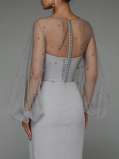 Elegant Strapless Pearl Design Long Dresses for Women
