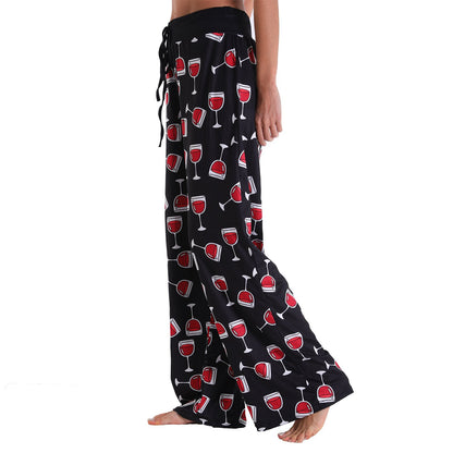 Casual Floral Print Women High Waist Trousers for Homewear