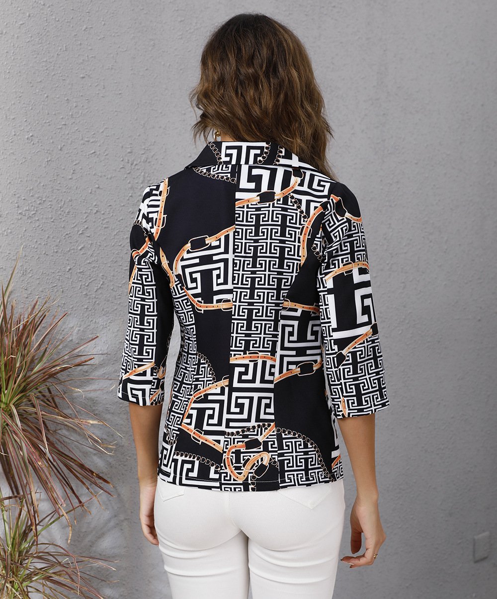 Women Floral Print Turnover Collar Fall Blazers-STYLEGOING