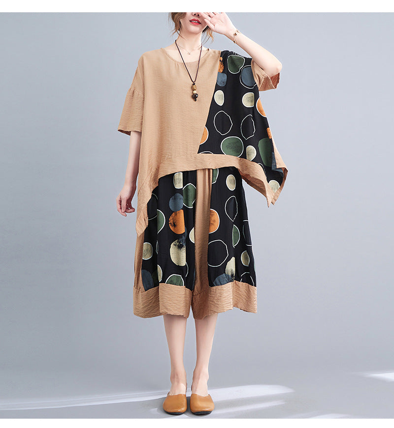 Casual Summer Irregular T Shirts and Wide Legs Cropped Pants