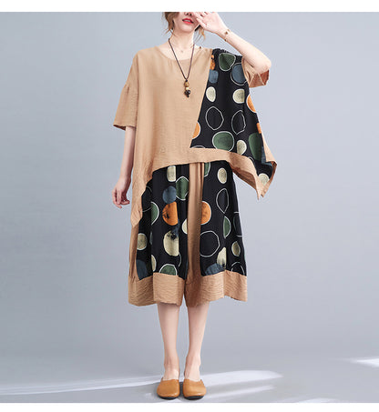 Casual Summer Irregular T Shirts and Wide Legs Cropped Pants