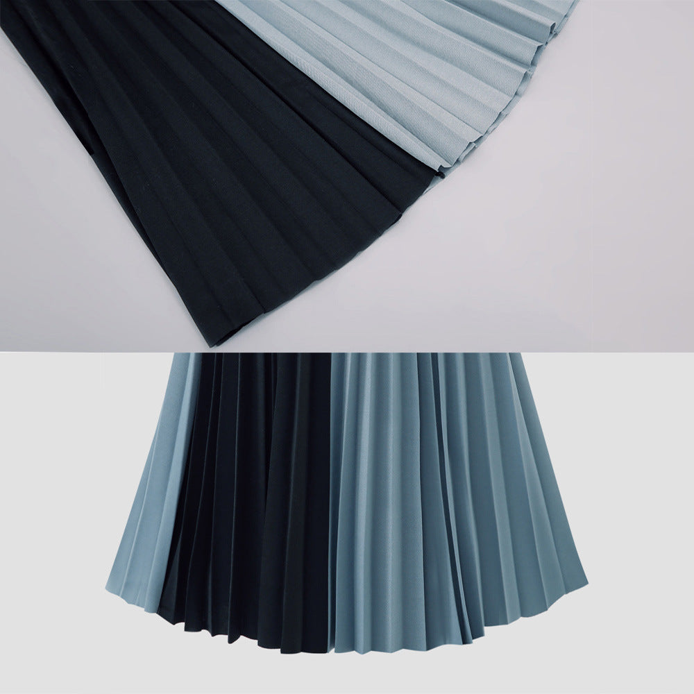Women Contrast Color Women Pleated Skirts