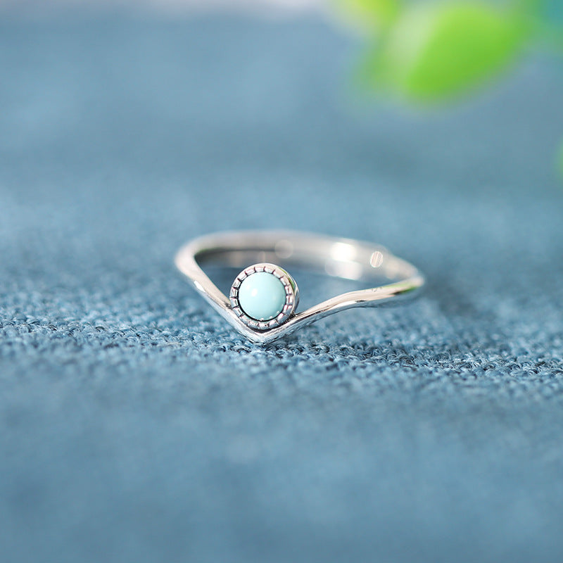 Vintage V Shaped Sterking Silver Turquoise Women Rings