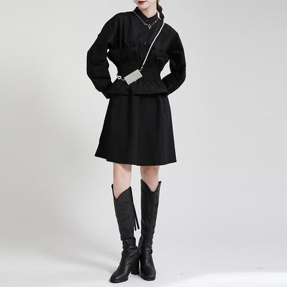 Women Ruffled Slim Waist Long Sleeves Fall Dresses