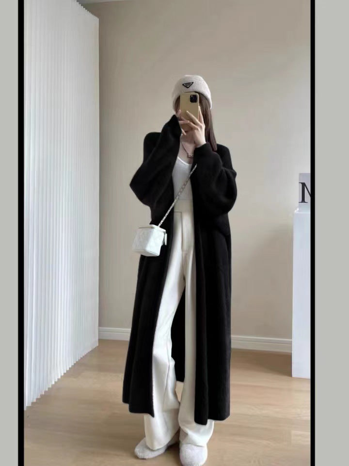 Casual Velvet Mink Long Knitting Cardigan Coats for Women