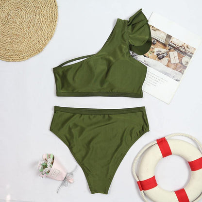 Army Green High Waist Ruffled Bikini-STYLEGOING