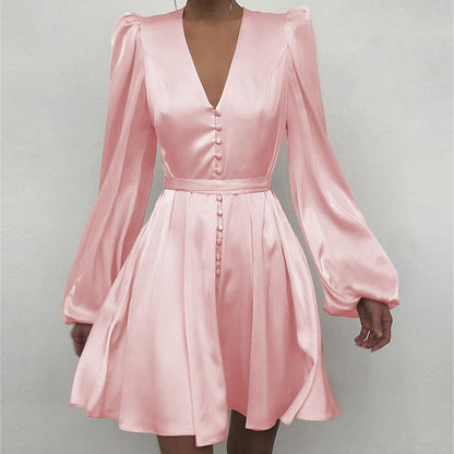 Women Long Sleeves Slim Mini Dresses-STYLEGOING