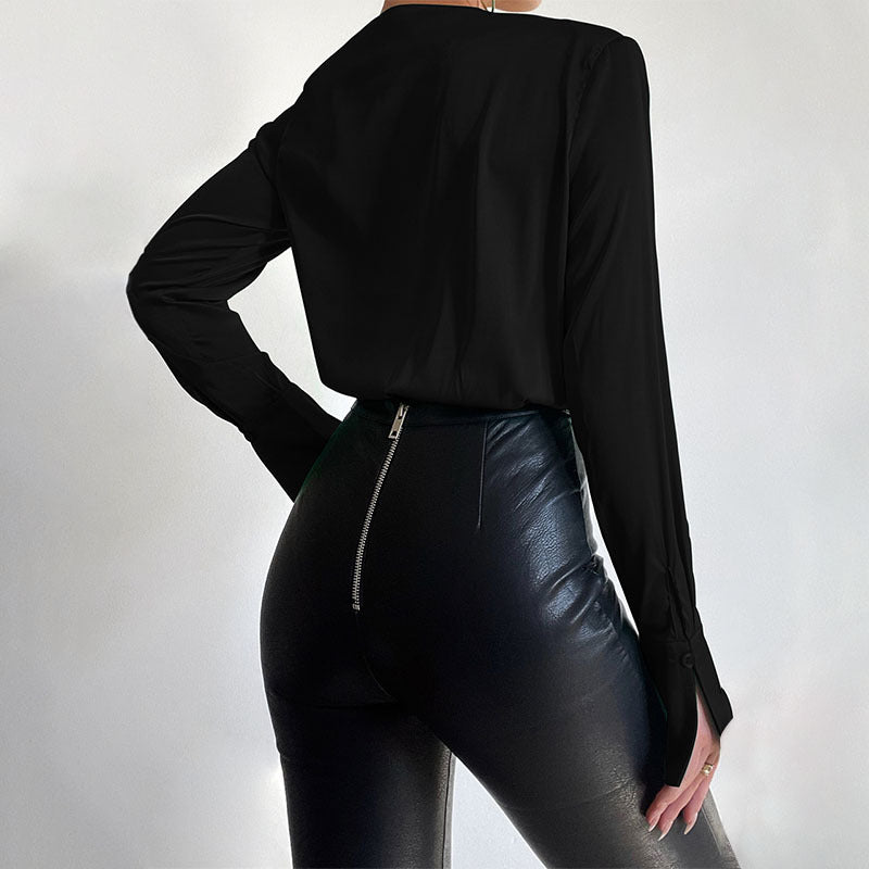 Sexy Deep V Neck Long Sleeves Shirts Jumpsuits